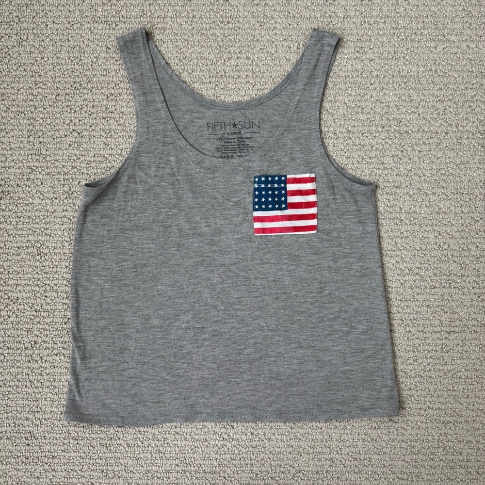 Fifth Sun Gray Tank Top with American Flag